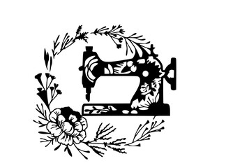 Floral Sewing Machine SVG DXF EPS Package, Flowers svg, Seamstress svg, Flower Sewing Machine svg, Cut File Circuit