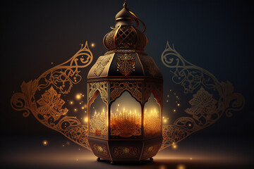 Fototapeta na wymiar Muslim Holy Month Ramadan Kareem Lantern Generative Ai