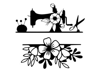 Floral Sewing Machine SVG DXF EPS Package, Flowers svg, Seamstress svg, Flower Sewing Machine svg, Cut File Circuit