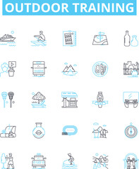 outdoor training vector line icons set. Outdoor, Training, Exercise, Coaching, Adventure, Hiking, Camping illustration outline concept symbols and signs