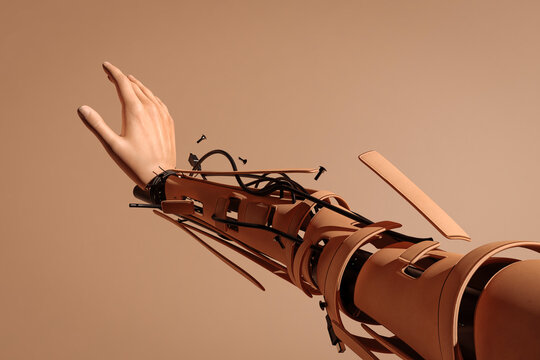 Robotic human arm broken into pieces