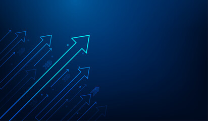 business arrow up growth line circuit technology on dark blue background. business investment to success. financial data graph strategy.market chart profit money. vector illustration hi-tech.