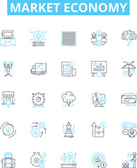 Market economy vector line icons set. Market, Economy, Capitalism, Supply, Demand, Exchange, Profit illustration outline concept symbols and signs