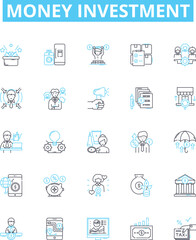 Money investment vector line icons set. Funding, Banking, Securities, Stocks, Bonds, Finance, Cash illustration outline concept symbols and signs