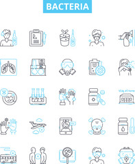 Bacteria vector line icons set. Bacterium, Microbe, Pathogen, Streptococcus, Salmonella, Ecoli, Staphylococcus illustration outline concept symbols and signs