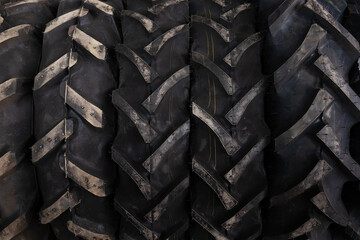 Various Type of Tractor Tires Arrange on Factory Floor Before Transported to Automotive Tiers Shop