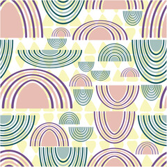 Boho Abstract seamless repeat pattern illustration background. Boho colors and shapes for fabric, kids clothing, childish pattern, banners, poster, cards and backdrop designs