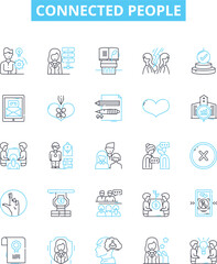 Connected people vector line icons set. Networking, Socializing, Linked, Together, Associated, United, Related illustration outline concept symbols and signs