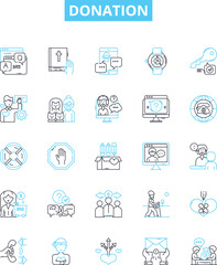 Donation vector line icons set. Gift, Offering, Grant, Contribution, Endowment, Aid, Subsidy illustration outline concept symbols and signs