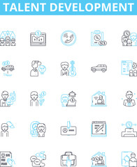 Talent development vector line icons set. Education, Training, Coaching, Mentoring, Knowledge, Skills, Potential illustration outline concept symbols and signs