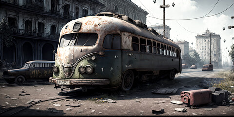 A Street car in Kiev was photographed - generative ai.