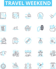 Travel weekend vector line icons set. Vacation, Trip, Weekender, Getaway, Holiday, Tour, Cruise illustration outline concept symbols and signs