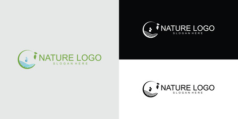 Nature logo design with unique concept premium vector