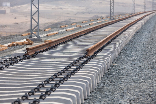 Laying of railroad tracks in progress