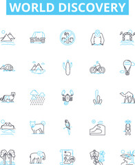 world discovery vector line icons set. Exploration, Expedition, Navigation, Identifying, Mapping, Locating, Geography illustration outline concept symbols and signs