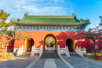 Fototapeta premium The ancient buildings in Beijing's Temple of Heaven Park.The Hall of Abstinence