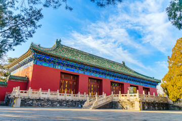 The ancient buildings in Beijing's Temple of Heaven Park.The Hall of Abstinence