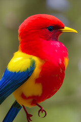 A Beautiful Red Bird With Bright Colorful Feathers created with generative AI technology