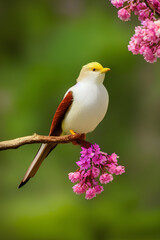 Cute White Bird On A Flower Tree created with generative AI technology