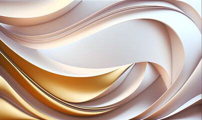 Abstract gold and creamy soft illustration with wavy forms. Elegance composition. Generative AI.