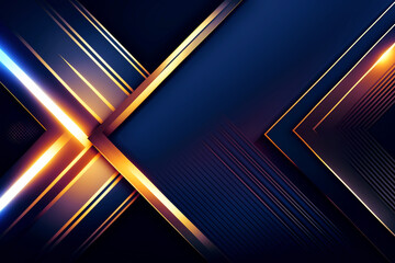 Abstract dark blue background with diagonal stripes with golden ornament. Generative AI.