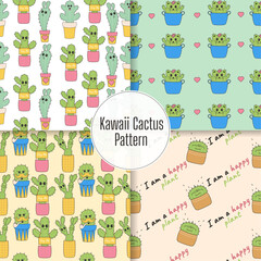 Collection Seamless pattern kawaii cactus