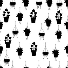Seamless pattern of house plants silhouette.