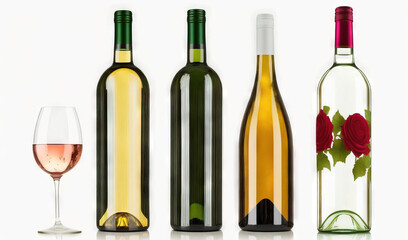  three bottles of wine and two glasses of wine on a table.  generative ai