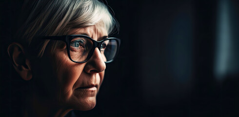 Fototapeta na wymiar Elderly woman with a sad face - Generative AI