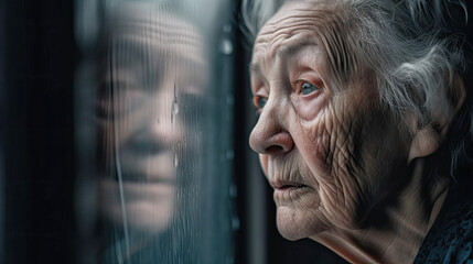 Old woman with a sad face - Generative AI - obrazy, fototapety, plakaty