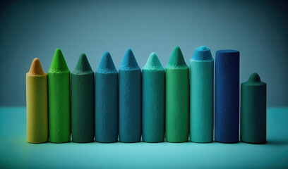  a row of colored crayons sitting on top of a table.  generative ai