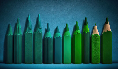 Obraz premium a row of green pencils sitting next to each other. generative ai