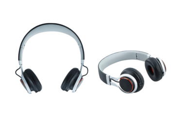 Two Wireless over-ear headphones isolated on transparent background, png file