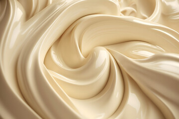 Obraz premium Close up of white creme frappe or whipped cream texture background. Close up of a cream swirl on white background with copy space. Generative AI technology.
