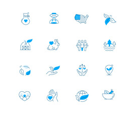 Sustainable, Ethical, and natural product Icons Set. Vector editable strokes and colors.