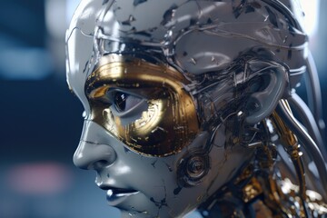 close up of robot face, made with generated ai
