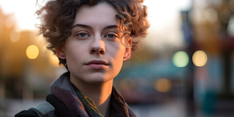 Gender fluid non binary person looking at the camera - Generative AI