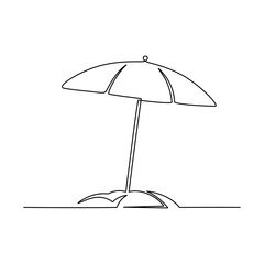 Continuous one line drawing of beach umbrella and sand. Vector illustration