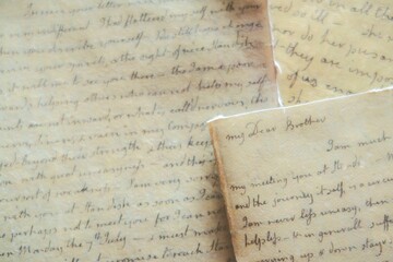 Close-up shot of pages of old-fashioned letters in the library at Sizergh House