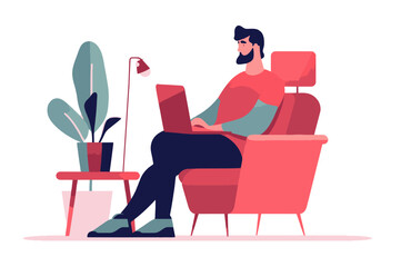 Man working at home. Home office concept. Vector Illustration