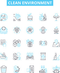 Clean environment vector line icons set. Environment, Cleanliness, Pollution, Conservation, Reuse, Recycle, Renewable illustration outline concept symbols and signs