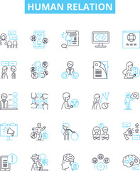 Human relation vector line icons set. Relationship, Interaction, Communication, Social, Solidarity, Partnership, Bonding illustration outline concept symbols and signs