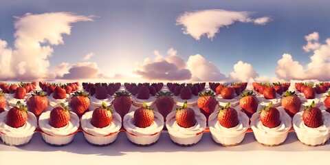 A bunch of strawberries sitting on top of cupcakes