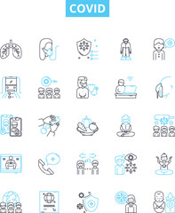 Covid vector line icons set. Covid, Pandemic, Virus, Coronavirus, Lockdown, Infection, Testing illustration outline concept symbols and signs