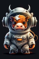 Fototapeta na wymiar portrait of a bull in space suit, astronaut animal. AI generated