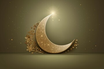 Naklejka na ściany i meble Islamic greeting card design for Ramadan Kareem, with a crescent moon as the background