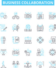 Business collaboration vector line icons set. Cooperation, Networking, Teaming, Syndication, Merging, Uniting, Sharing illustration outline concept symbols and signs