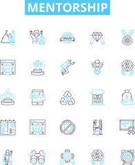 Mentorship vector line icons set. Mentor, Mentee, Guidance, Support, Advice, Coaching, Role-Model illustration outline concept symbols and signs