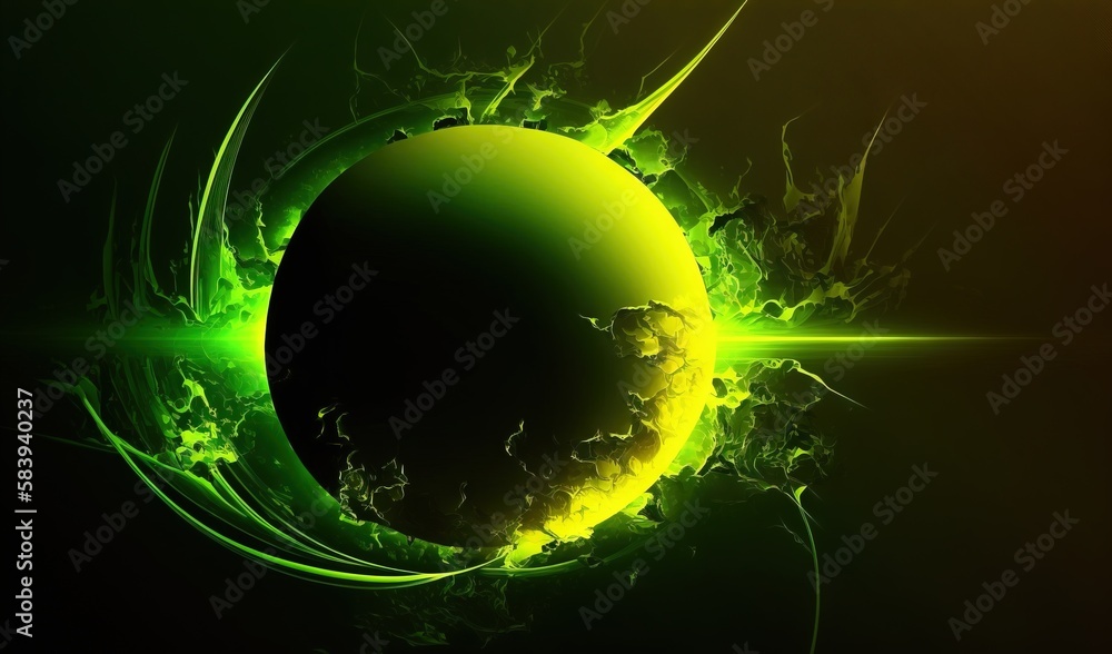 Aufkleber a green and yellow abstract background with a black hole in the center of the image and a green and 