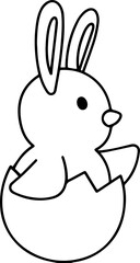 Line style coloring drawing of an Easter chick sitting in an egg